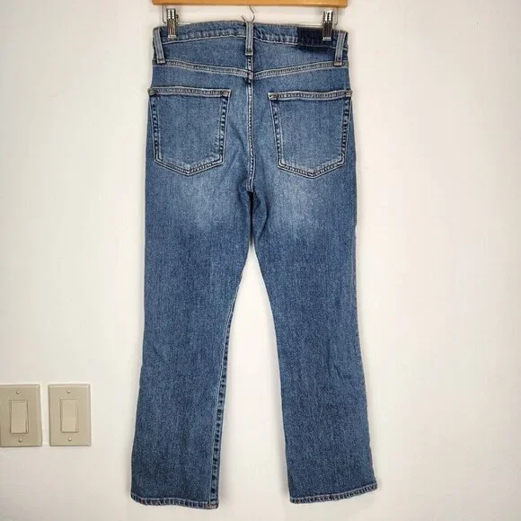 Etica Brigitte Mid Rise Crop‎ 26 Blue Straight Leg Distressed Organic Cotton - Picture 2 of 11